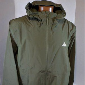 adidas Essentials Men's RAIN.RDY Focus Olive Waterproof Hooded Jacket Size XXL